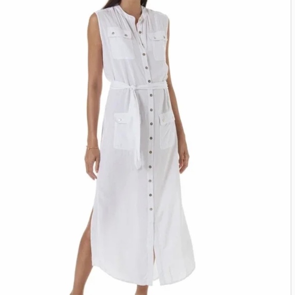 NWT ❤️Melissa Odabash Long Shirt Dress/ Coverup White  Size Large,Viscose - Picture 1 of 6